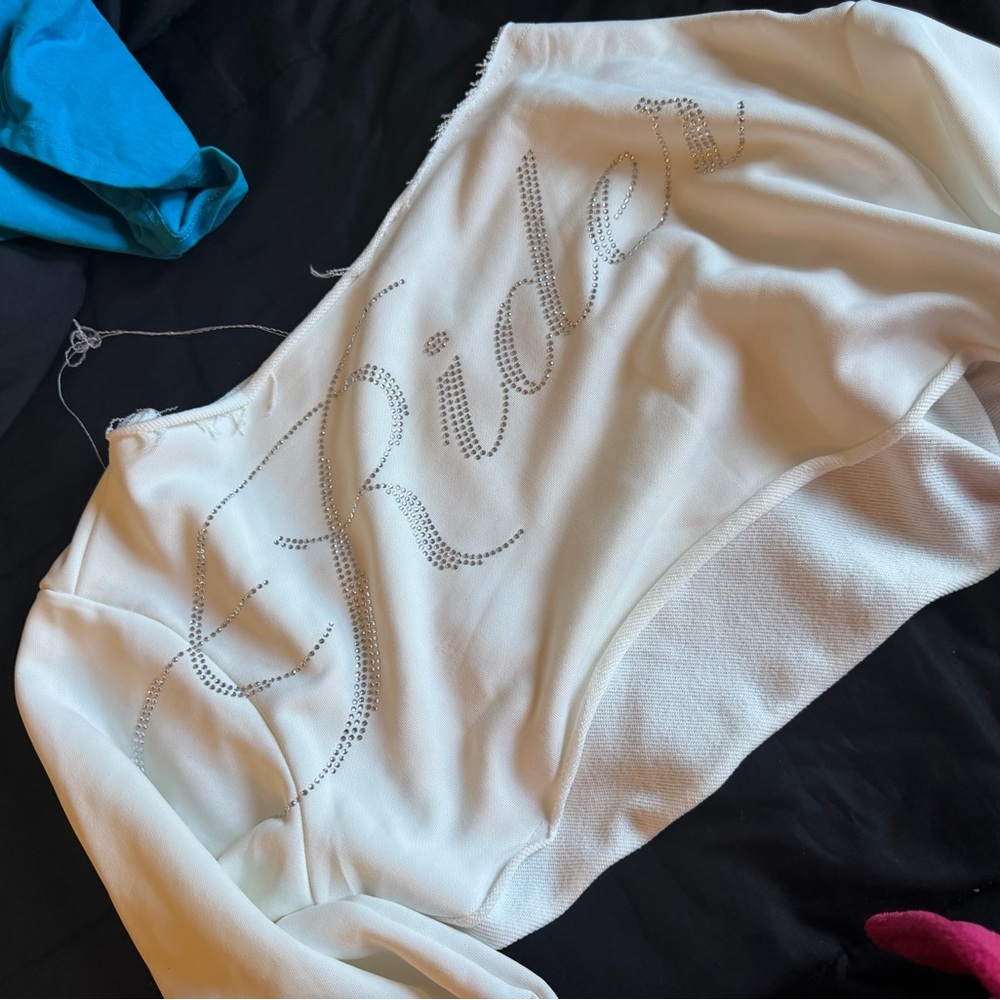 Zara White Cropped Sweatshirt with Rhinestone Script